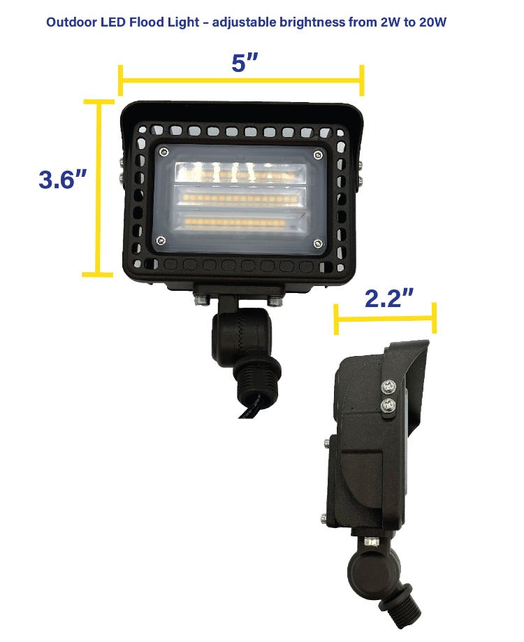 Outdoor LED Flood Light – Adjustable 2-20 Watts, Adjustable 3000K-4000K 12V