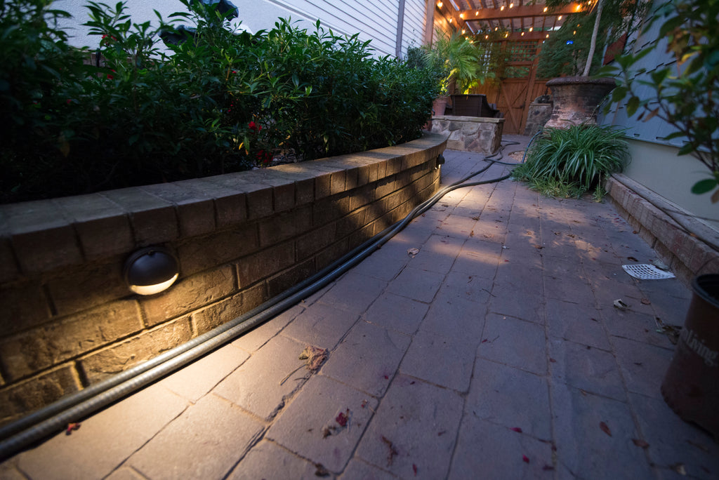 Solid Brass 12v Landscape Deck Light in Antique Brass Finish on Outdoor Patio, Railing, Step, Fence & Dock